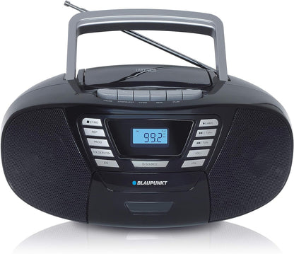 Blaupunkt B 120 BK Tragbarer CD/Kassettenrekorder Bluetooth – Schwarz. Spielt mobil CDs, Kassetten, Bluetooth-Audio.