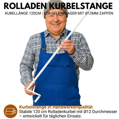 markiso Rolladen-Kurbelstange 120 cm, Aluminium weiss, Ø 12 mm Zapfen