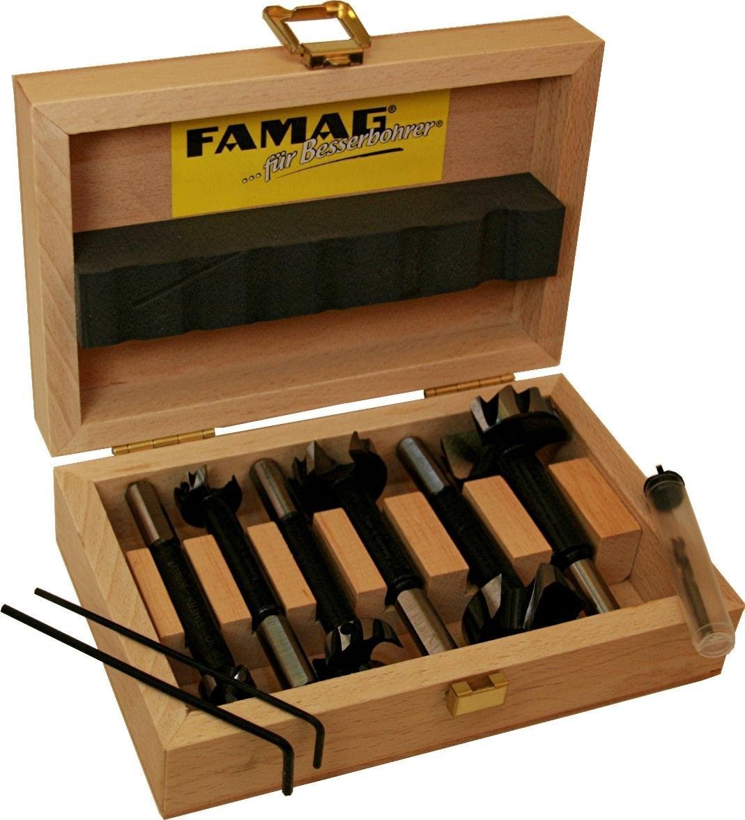 FAMAG Bormax 2.0 prima Staketenbohrersatz 5-tlg. Ø15-35mm WS: Fünf silberfarbene Bohrer zum Bohren exakter Löcher in Holz für Staketen.