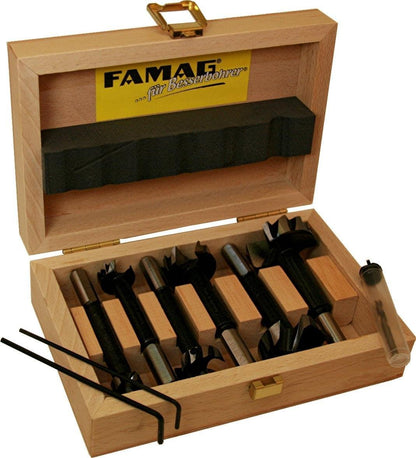FAMAG Bormax 2.0 prima Staketenbohrersatz 5-tlg. Ø15-35mm WS: Fünf silberfarbene Bohrer zum Bohren exakter Löcher in Holz für Staketen.