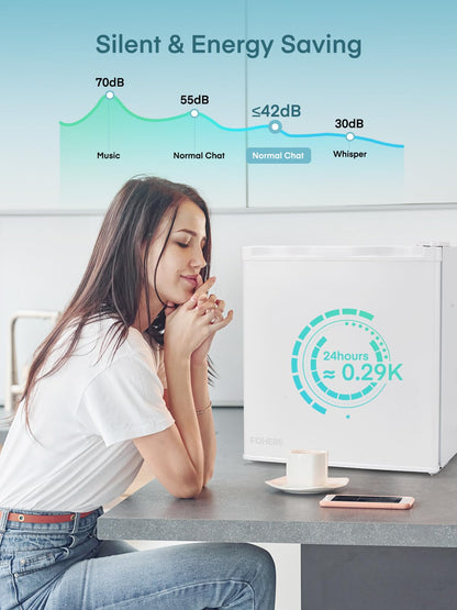 FOHERE Mini Kühlschrank 46L mit Eisfach Getränkekühlschrank – Weiss