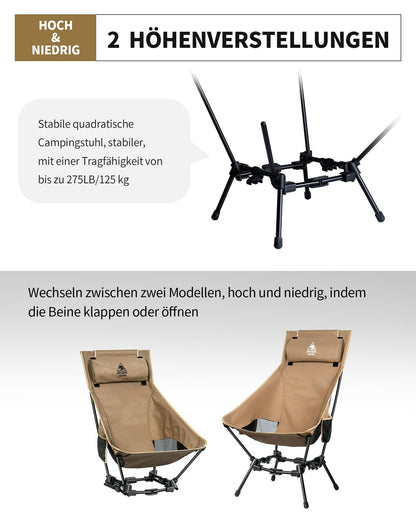 OneTigris Dragonhide Campingstuhl faltbar, Hochlehner, Kojote Braun