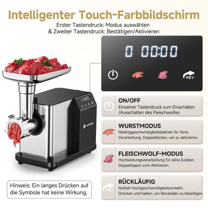 AAOBOSI Fleischwolf elektrisch 3000 W mit LED-Display, MG102A