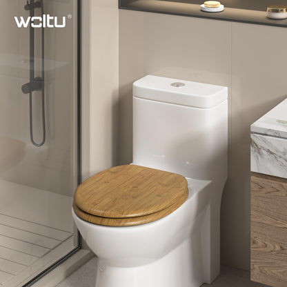 WOLTU WC-Sitz mit Absenkautomatik, MDF, Oval, Bamboo-Dekor