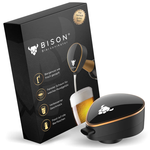 BISON Biersonikator – Ultraschall-Flaschenaufsatz für Bier mit integriertem Flaschenöffner