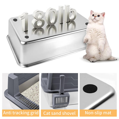 Bartuke Katzentoilette Edelstahl XXXL Katzenklo - Dunkelgrau