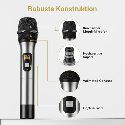 TONOR TW820 Professionelles UHF Dual Funkmikrofon - Silber