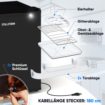 Stillstern Mini Kühlschrank E 45L – Abtauautomatik, Frostfach