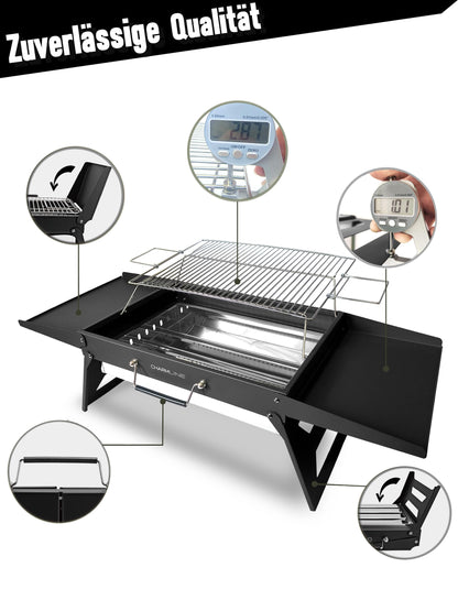 Charmline Holzkohlegrill, klappbarer BBQ-Grill, 51x35 cm, schwarz