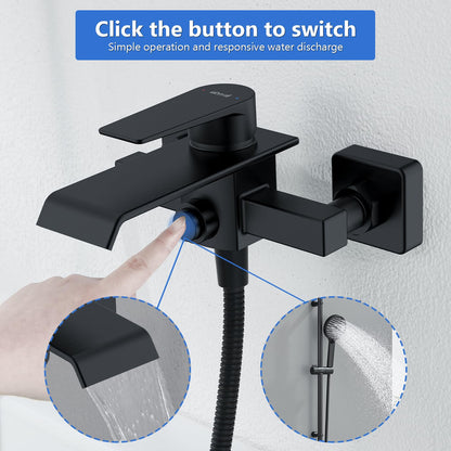 Ulytid Badewannen Mischbatterie Wasserfall Schwarz Aufputz