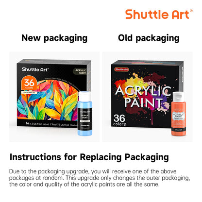 Shuttle Art Acrylfarben Set, 36 Farben à 60 ml mit Pinseln und Palette