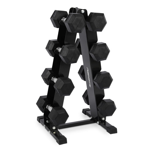 MSPORTS Kurzhantel Rack Hantelständer. Schwarzes, stabiles Stahlgestell für die geordnete Lagerung von Kurzhanteln bis 300kg.