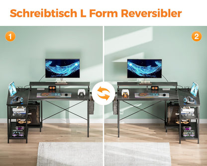 Coleshome Gaming L-Schreibtisch 120x80cm – LED & Steckdosen Schwarz