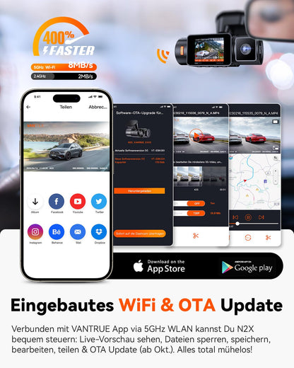 VANTRUE N2X Dual Dashcam Auto vorne innen, 2.7K+1080P HDR, GPS, WiFi