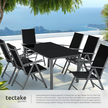 tectake Sitzgruppe Aluminium 6 Klappstühle & Glastisch anthrazit