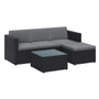 SONGMICS Gartenmöbel-Set GGF005B04, Polyrattan-Lounge, schwarz-grau, 3-Sitzer-Sofa mit Hocker und Glastisch