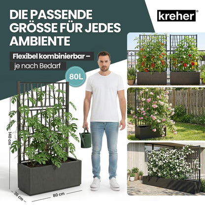 Kreher Ethica Rankgitter mit Pflanzkasten, Anthrazit, 80 x 36 x 140 cm