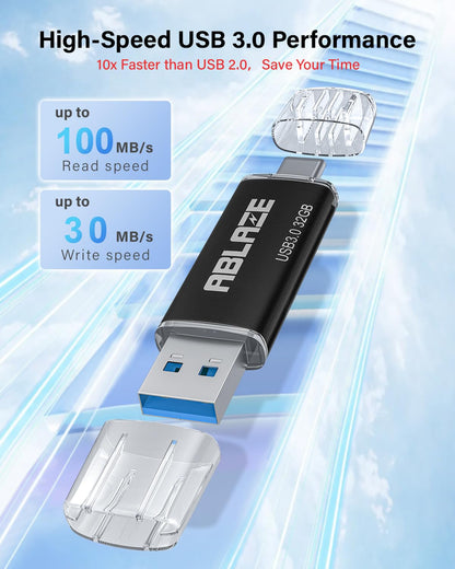 ABLAZE USB-C Stick 32 GB 5er-Pack, 2-in-1 USB 3.0 OTG Speicherstick