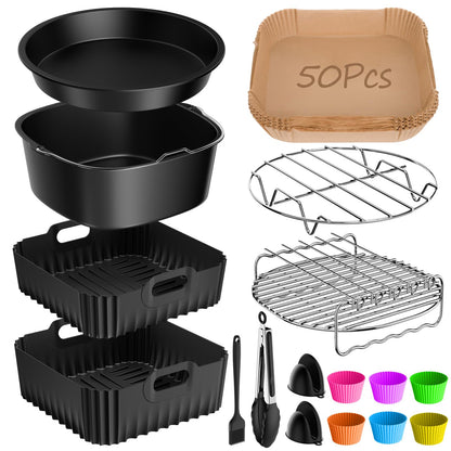 Zorenlepo Airfryer Zubehör-Set 17-teilig für COSORI Turbo Tower Pro, Silikonmatten und Grillroste aus Edelstahl