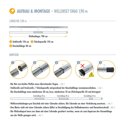 3T-MOTORS Rolladenmotor Komplettset 20 Nm SW60 bis 190 cm