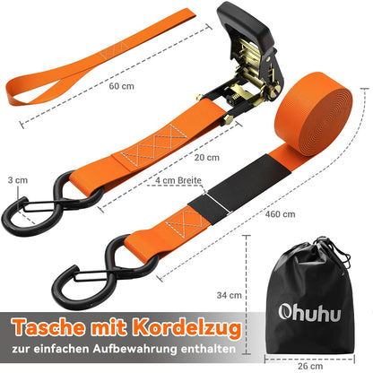 Ohuhu Spanngurte mit Ratsche 4er Set Schwerlast 4,6 m orange