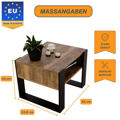 CraftPAK Wohnzimmer Couchtisch Holz mit Ablage – Retro-Schwarz