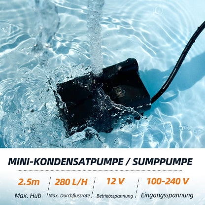 MSKOTOAS Mini-Tauchpumpe JN206, automatisch, 280 l/h, 2,5 m Förderhöhe