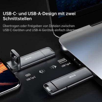 SSK SD301 Externe SSD 1TB, USB-C + USB-A 3.2 Gen2, 550 MB/s