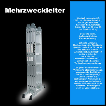 WORHAN Mehrzweckleiter KS6.7 - Anlege Stehleiter 6.7m