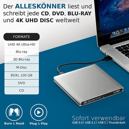 techPulse120 Imperator Externer Blu-ray Brenner USB-C 4K BDXL - Silber