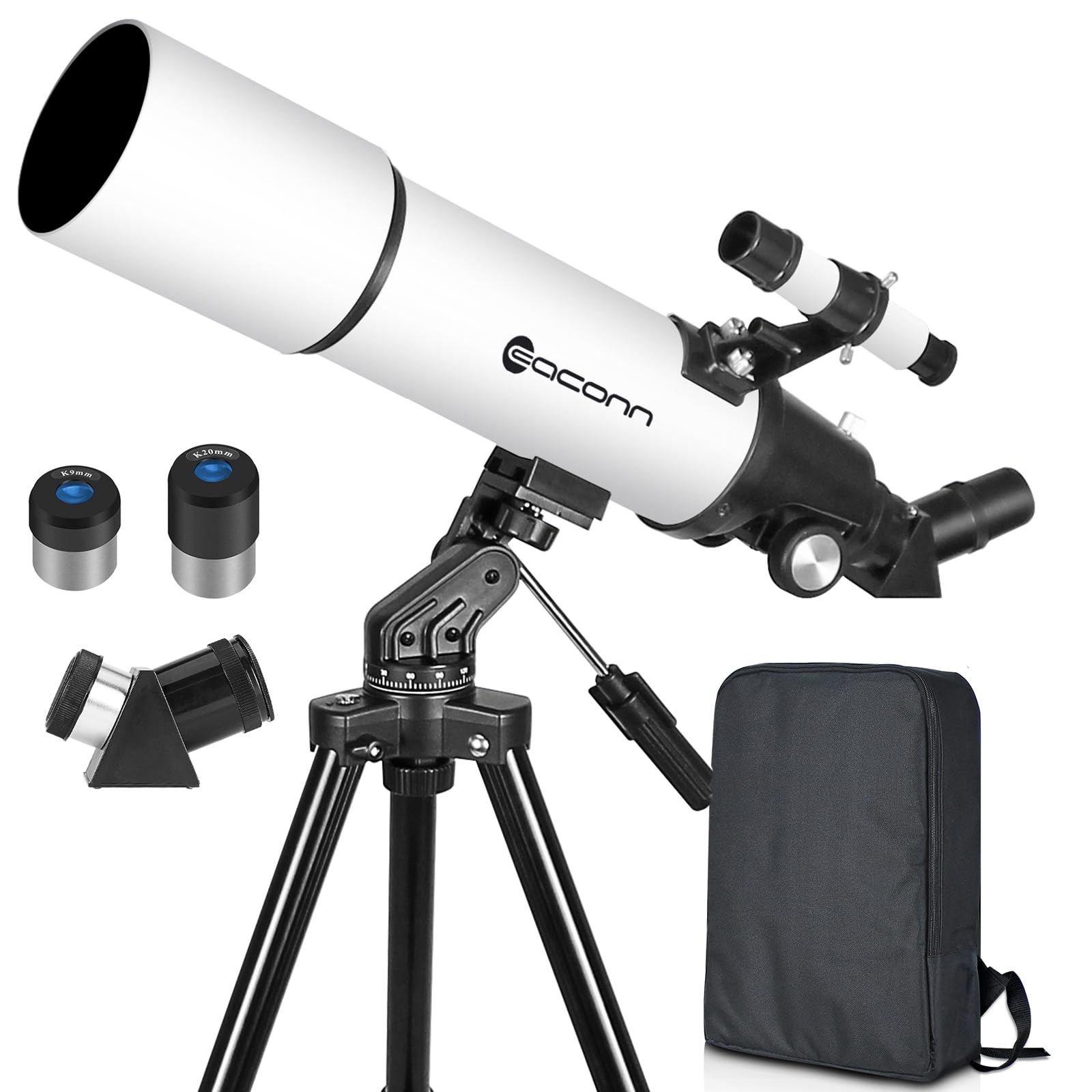 EACONN AU-80 Astronomie-Teleskop, 80mm Refraktor mit Stativ, Weiss, zur Mond- und Planetenbeobachtung