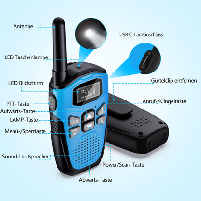 NXGKET Walkie Talkie 4er Set, aufladbar, 5 km Reichweite, VOX