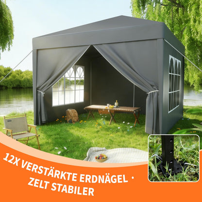 ISE Faltpavillon 3x3 m mit 4 Seitenwänden, UV-Schutz 50+, Grau