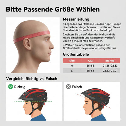 RLQA Fahrradhelm BD030 mit Magnetvisier & LED, Grösse L, Schwarz-Rot
