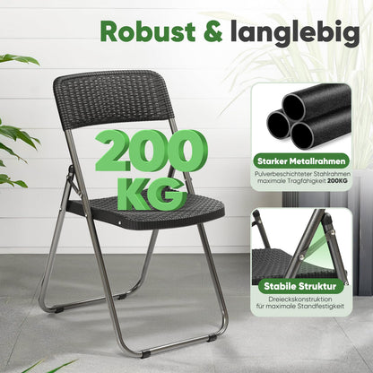 Sekey Klappstuhl 4er Set Gartenstuhl Rattan-Optik - Schwarz