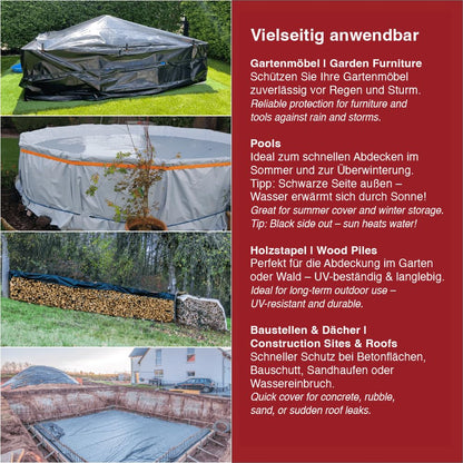 Folienkönig Silofolie Abdeckplane - 8x8m Schwarz/Weiss Rolle