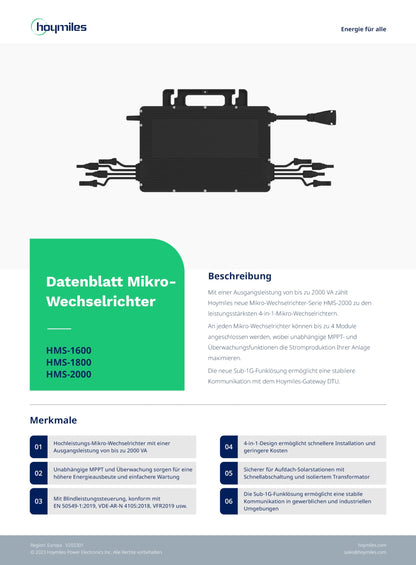 Hoymiles HMS-2000-4T Mikrowechselrichter - 2000W 4 Module