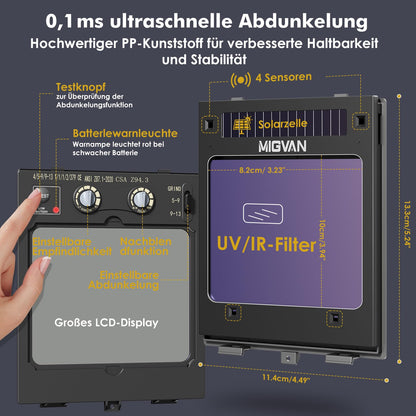 MIGVAN Automatik-Schweisshelm H21 True-Color DIN 4/5-9/9-13