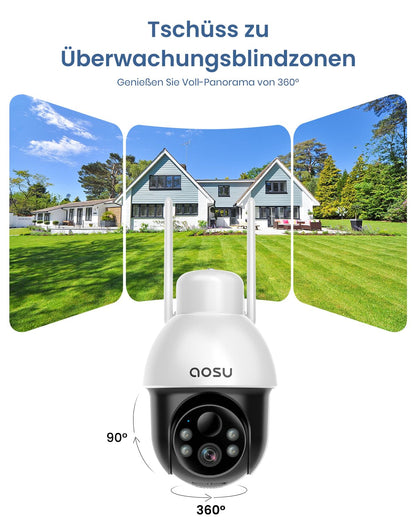 aosu C9L Überwachungskamera aussen mit Solarpanel, 2K PTZ, 2er-Pack