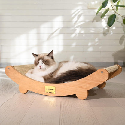 CheerPals Kratzbrett für Katzen aus Sisal und Buchenholz, 60x35x15 cm – gebogene Form mit natürlicher Sisal-Kratzfläche