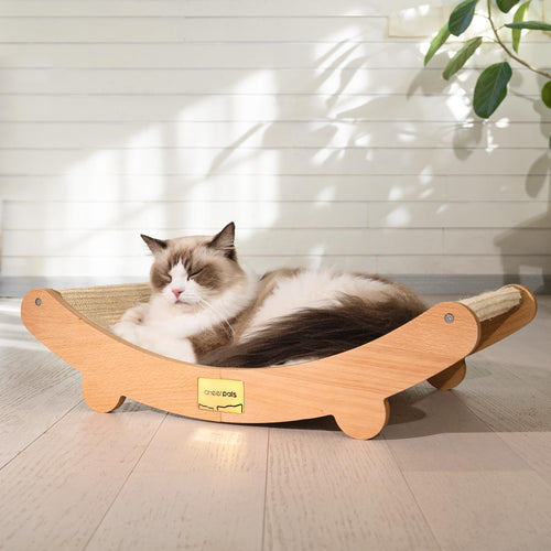 CheerPals Kratzbrett für Katzen aus Sisal und Buchenholz, 60x35x15 cm – gebogene Form mit natürlicher Sisal-Kratzfläche