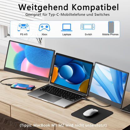 Triple Laptop Screen Extender Tragbarer Monitor – 14'' FHD