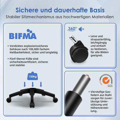 Hinonde Bürostuhl – Ergonomisch, Netzstoff, klappbare Armlehnen