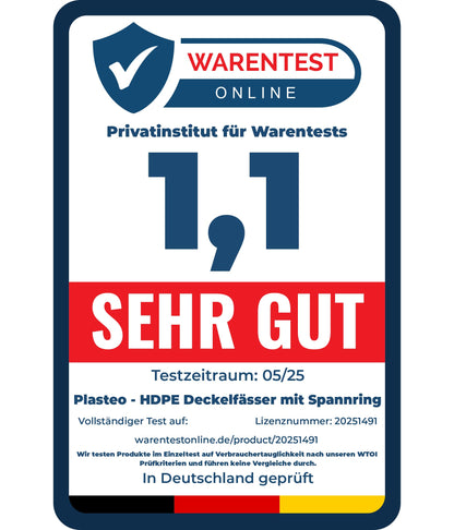 plasteo Weithalsfass 120 Liter mit Deckel und Spannring, Blau