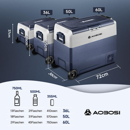AAOBOSI Kompressor-Kühlbox 50 L Dual Zone mit App-Steuerung 12/24 V