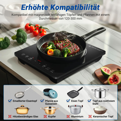 AMZCHEF Induktionskochplatte Einzel, 3500 W, Doppelring, 9 Stufen