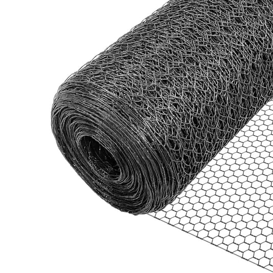 VOUNOT Maschendrahtzaun Sechseckgeflecht – 13mm, 100x50m, PVC Grau. Graues Sechseckgeflecht für Garten, Geflügel, Kleintiere.
