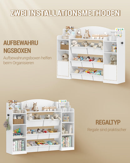 Hzuaneri Kinderregal aus Holz mit 8 Stoffschubladen, weiss, 140 cm