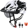 RaMokey Fahrradhelm mit LED-Licht und magnetischem Visier, 57-62 cm – Helm mit Rücklicht und 18 Belüftungsöffnungen