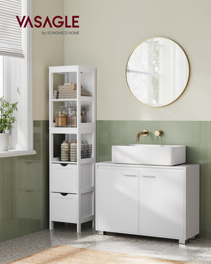 VASAGLE Waschbeckenunterschrank BBK515W01 Badezimmerschrank weiss